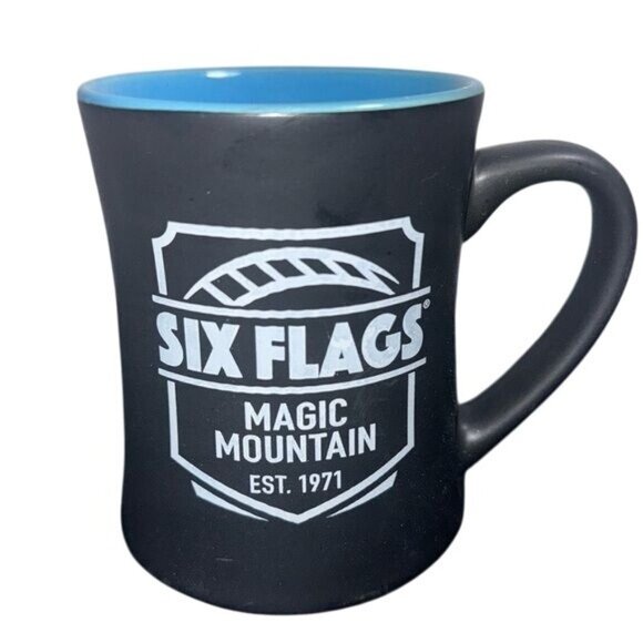 Six Flags Magic Mountain Black & Blue Coffee Mug Est. 1971 - Picture 1 of 6